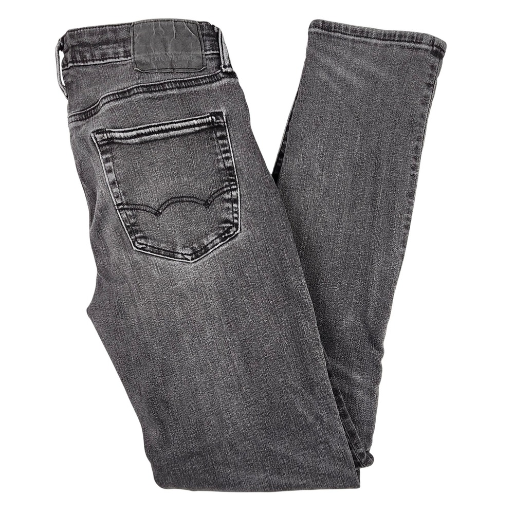 American Eagle‎ Jeans Mens 30x32 Charcoal Black Airflex+ Skinny Denim Whiskering